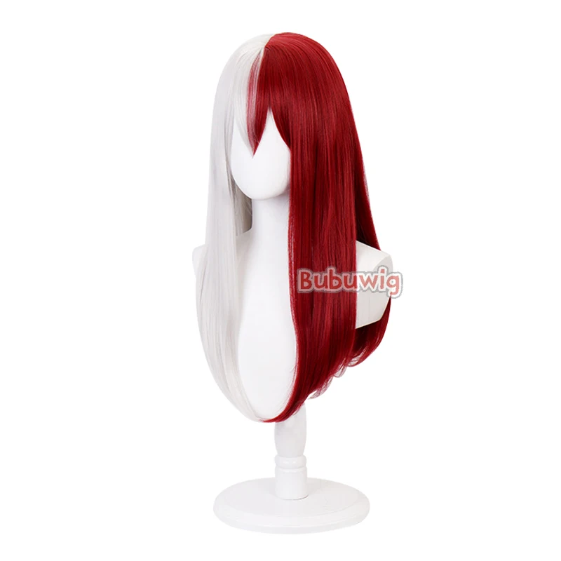 Bubuwig Szintetikus haja BNHA MHA shoto todoroki cosplay Paróka 60cm stv egyenesen Fehérítőszer Összecsap Vörös biliárdgolyó Anime wigs Gabalyodik Ellenálló