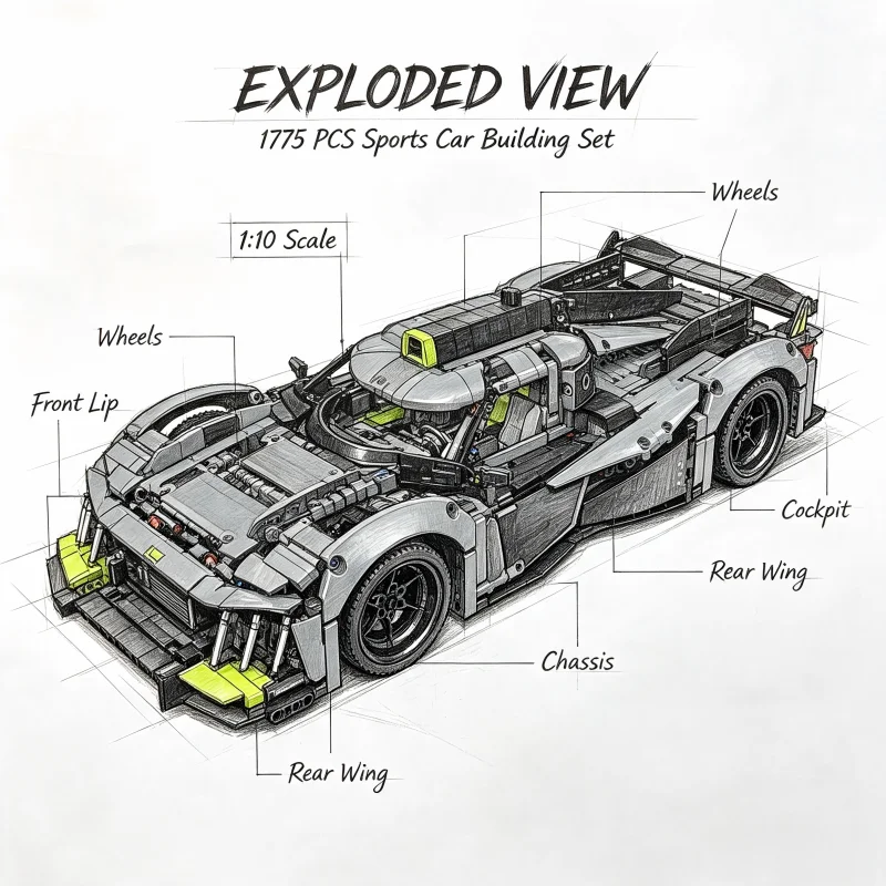 1:10 Scale Technical Sports Race Car Building Blocks Kit 1775 PCS DIY Assembly Racing Car Model Bricks Toy Gift for Adults Boys