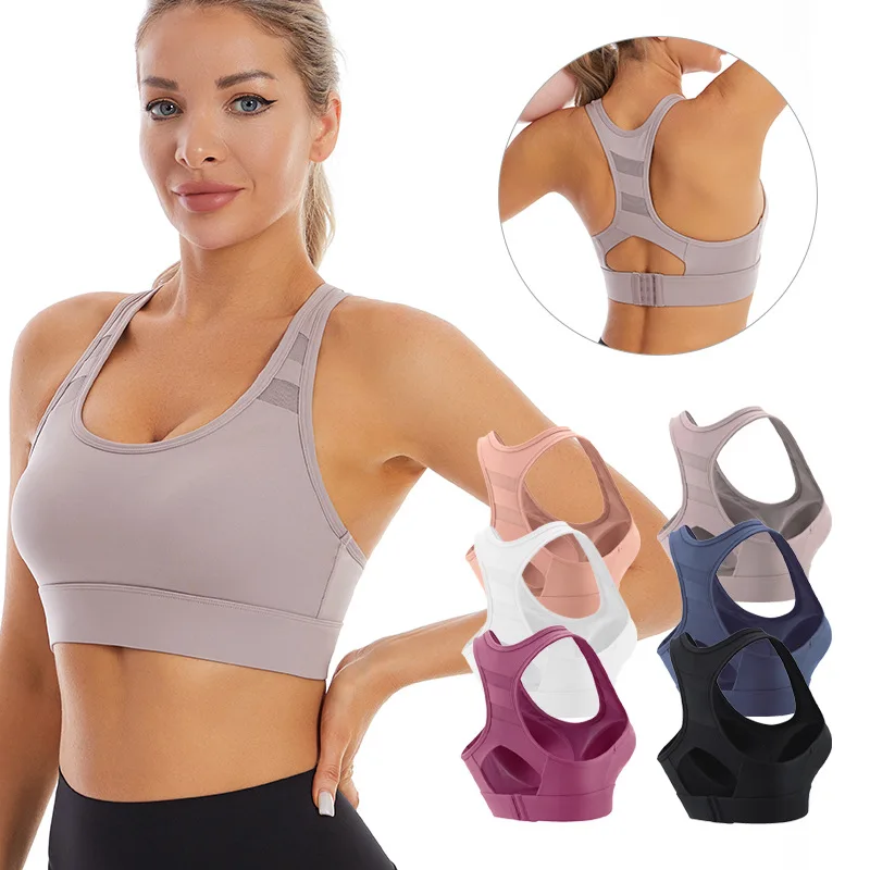High Impact Sports Bra Fixed Cup Shockproof Workout Tank Top Wirefree Racerback Breathable Yoga Running Fitness Bra for Women