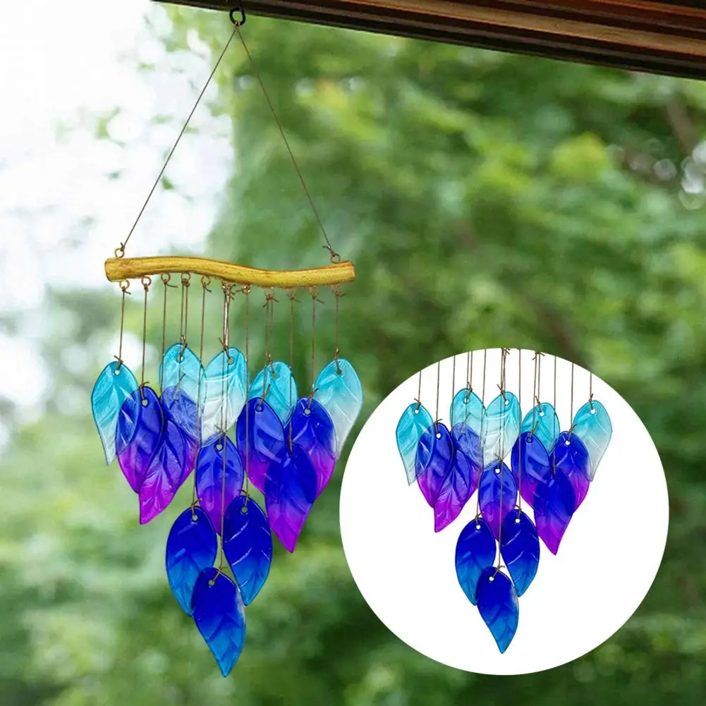 

Успокаивающий колокольчик, стеклянный колокольчик, синий стеклянный рыбный колокольчик для наружного сада, патио, витражи, декор в виде листьев, защита от атмосферных воздействий