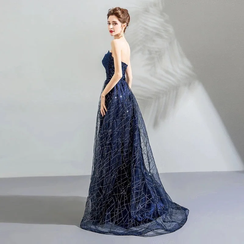 One Shoulder Slim Fit Satin Dress with Fish Tail for Travel Photography, High-end Temperament, Long Sleeved Bridal Toast Dress