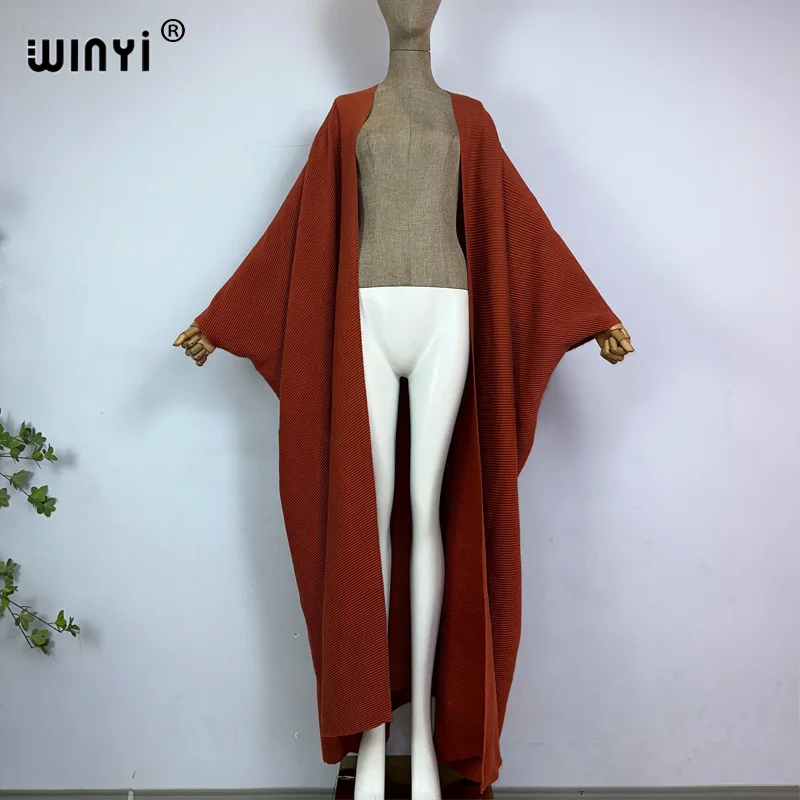 WINYI zimowe maxi poncho sukienka plisowana plażę nosić eleganckie afrykański sweter na wakacje długie kardigany dla kobiety luźne kimono