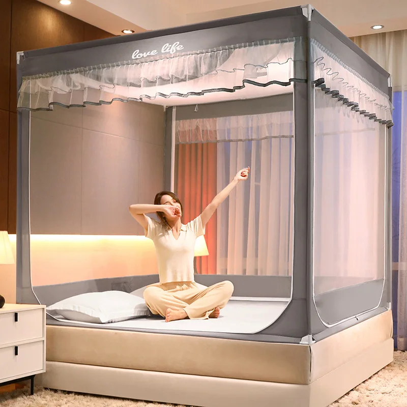 Summer Anti-drop Zipper Square Mosquito Net Dust Baby Anti-fall Canopy Sleeping Tent Large Space Three Door Homedecor