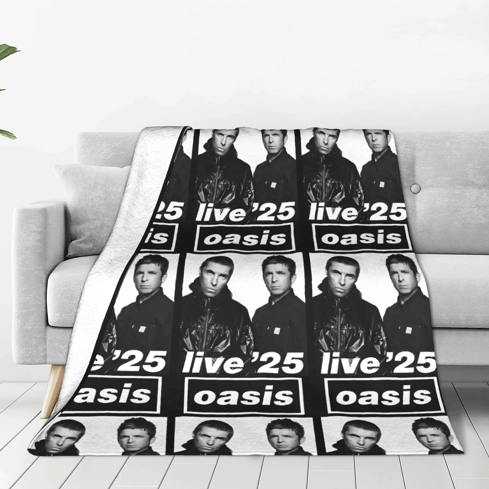 Live '25 Tour Rock British Band  Knitted Blankets O-Oasis  Plush Throw Blanket Bedroom Sofa Personalised Soft Warm Bedsprea