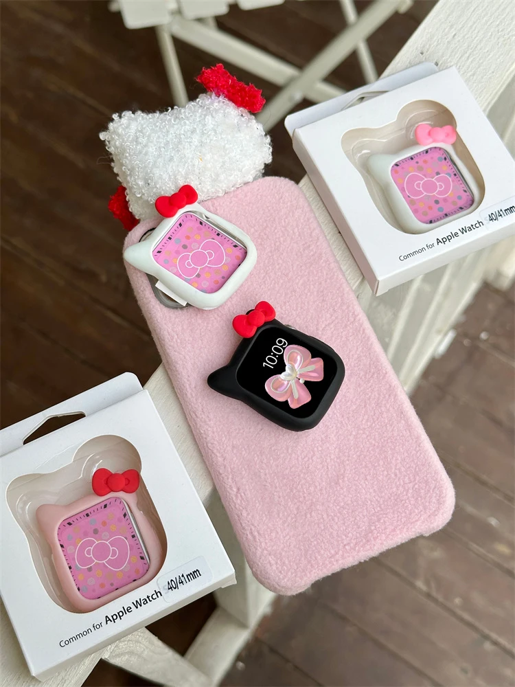 Y2k Cartoon Cute Bow Cat Ears Case For Watch Case 44mm 42mm 38 40 Correa Bumper For Apple Watch Ultra 6 5 Soft Silicone Cover