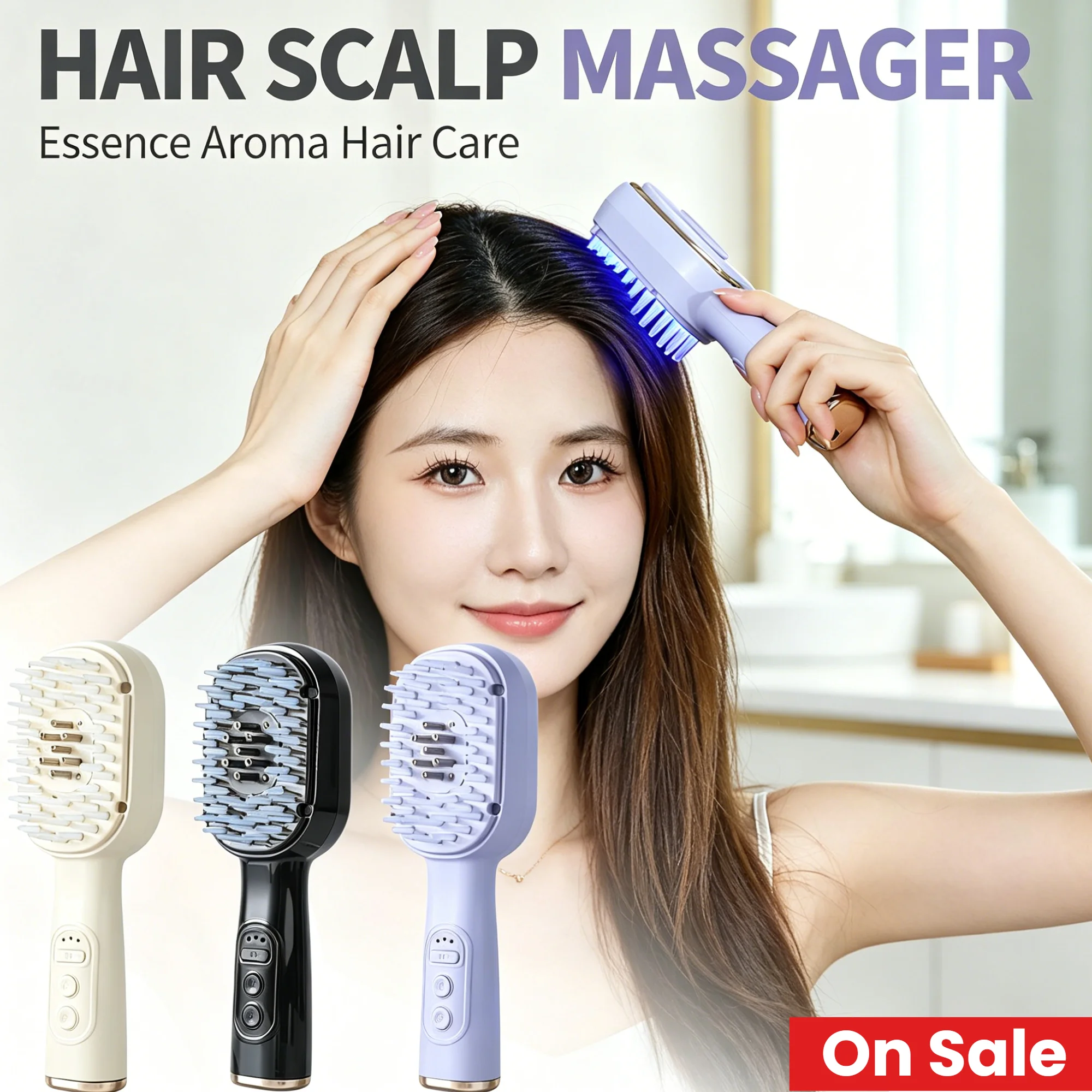 EMS Microcurrent Electric Scalp Massager Comb 30ml Essence Dispenser Red Blue Light Vibration Heating 3 Speed Adjust Hair Care