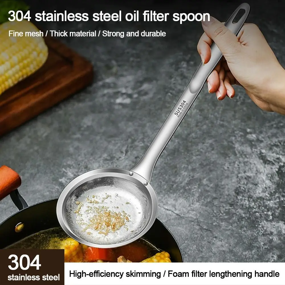 304 Stainless Steel Fat Skimmer Spoon Hot Pot Filter Mesh Percolator Fried Food Net Strainer Grease Foam Removing Kitchen Tool