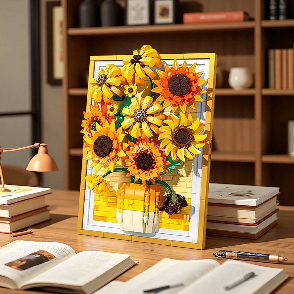 

1011 шт., рамка для рисования подсолнечника, всемирно известные произведения искусства, настольное настенное украшение, детская головоломка, строительный блок, игрушка в подарок