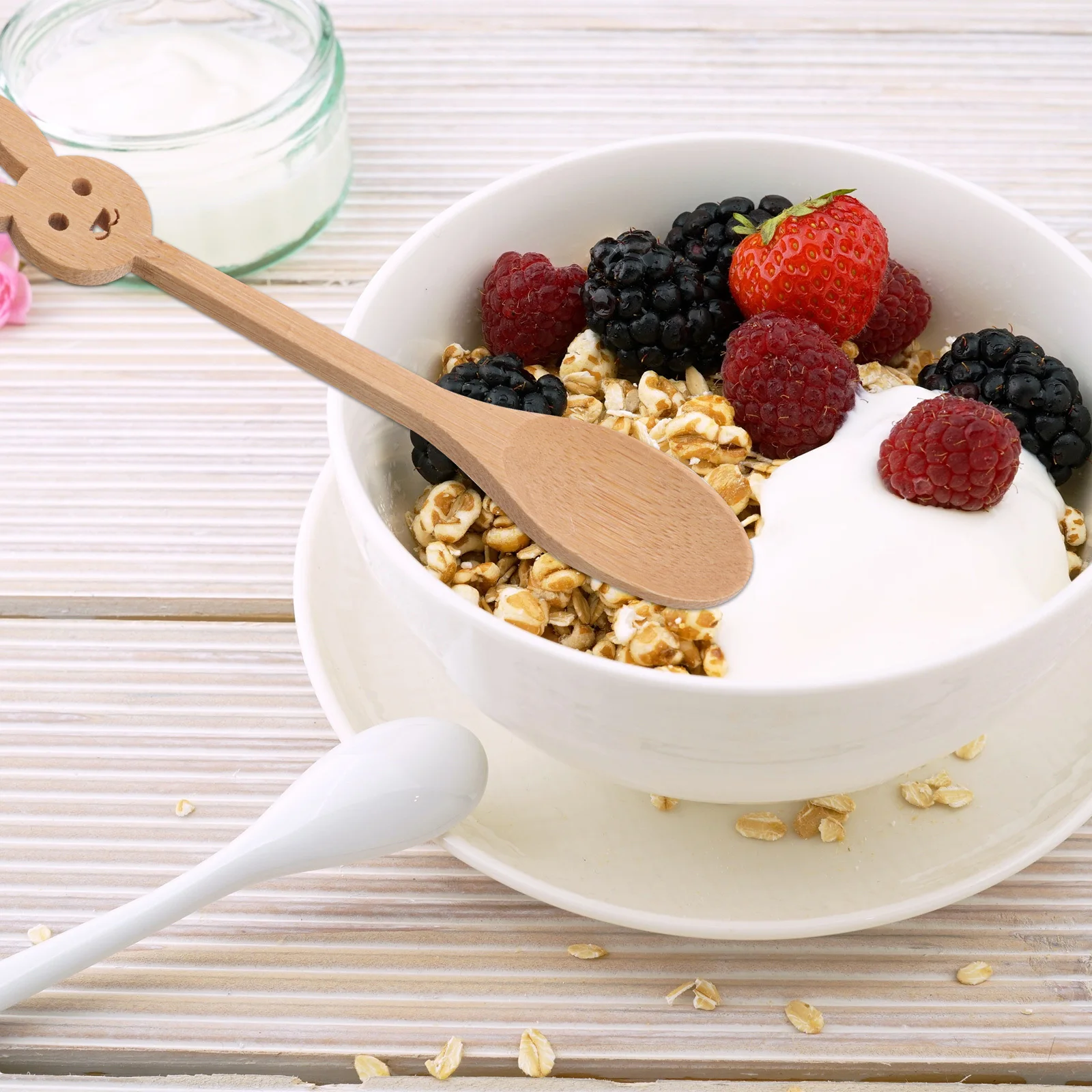 6 قطع من ملاعق الخيزران ذات لمسة نهائية ناعمة لشوربة قهوة الآيس كريم، سهلة التنظيف، اختيار صحي، ملاعق من الخيزران الصغيرة