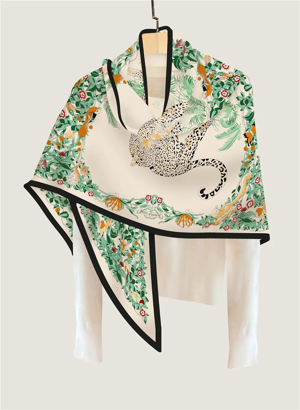 POBING 30 % Seide, 70 % Kaschmir-Schal für Damen, handgerollt, modischer Druck, Dreieckstücher, Wraps, Bandana, große Hijabs, weiblicher Foulard – Detail 4