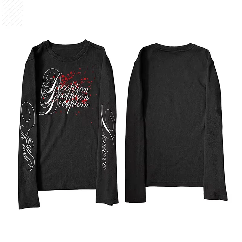 Y2K Design Letters Fashion American Long Sleeve Retro High Street Hip-Hop Rock Street Men's Kids Tops Casual Long Sleeve