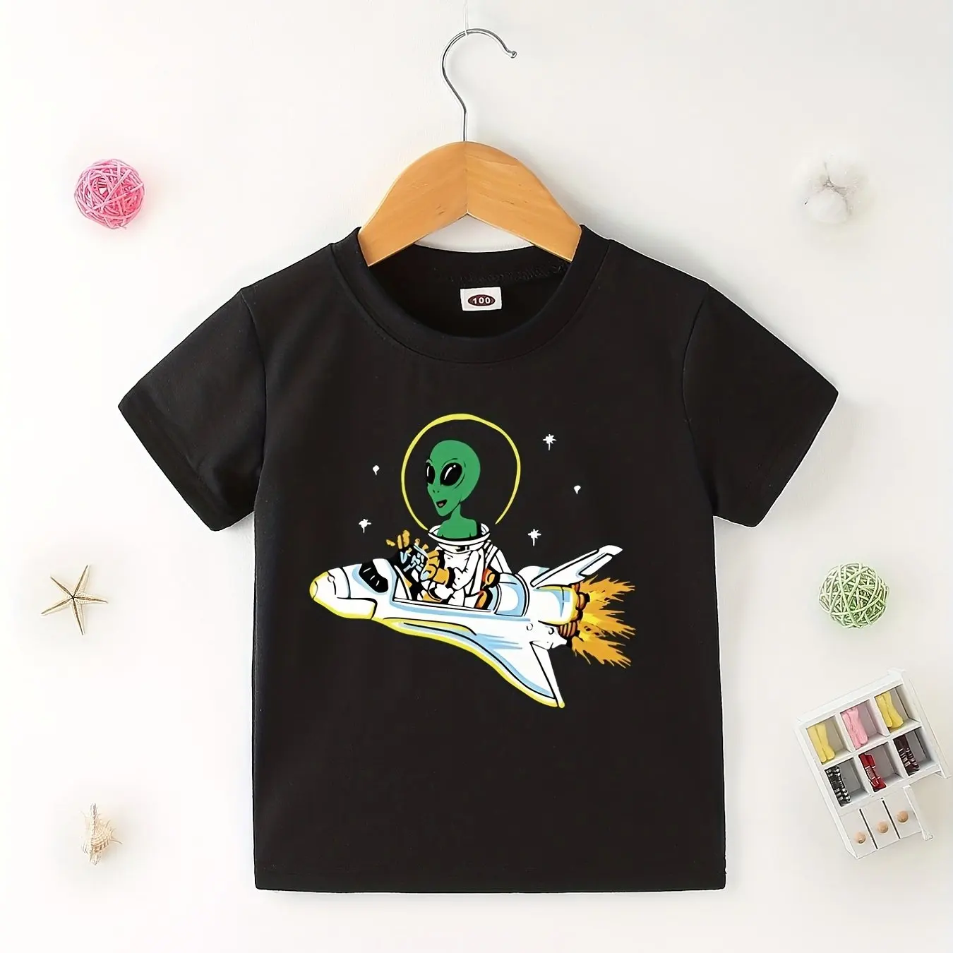 

Cosmic Adventure Kids’ Tee: Alien & Rocket Ship Design - Fun Space Exploration Graphic T-Shirt for Young Astronauts