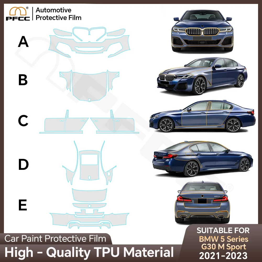 

TPU Paint Protection Film Anti-scratch Car Body Clear Bra Pre-cut PPF Resistant Invisible For BMW 5 Series G30 M Sport 2021-2023