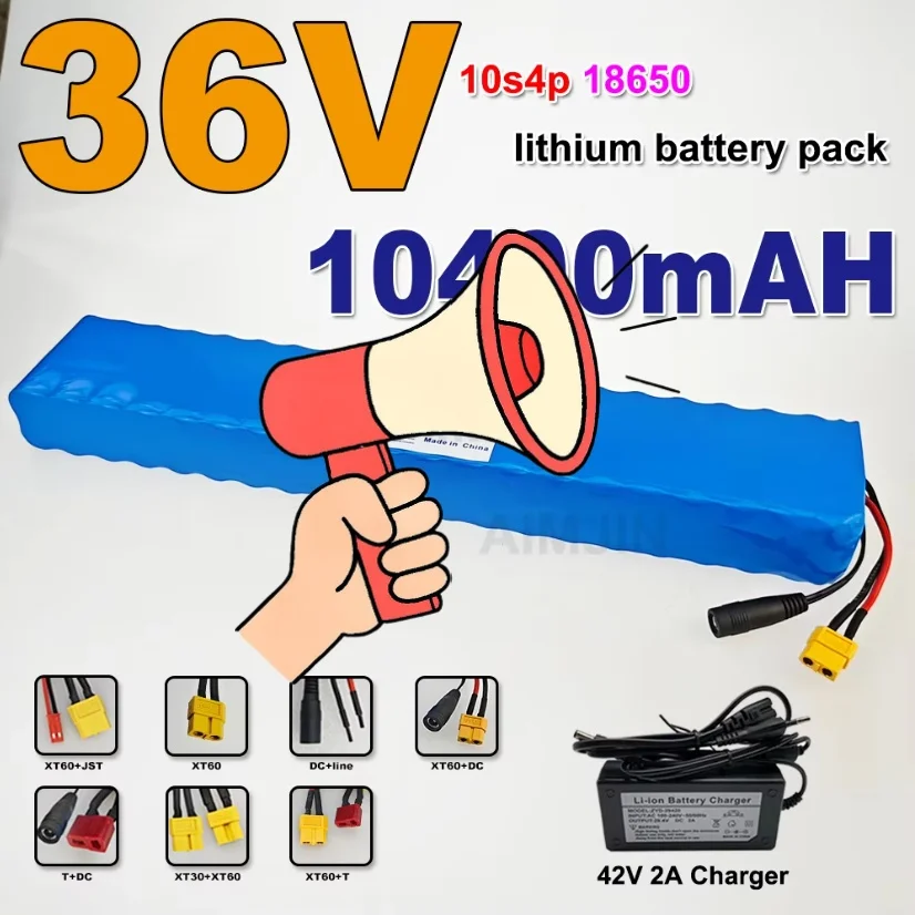 

36V 10.4Ah 10400mAh 18650 Lithium Ion 42V 6s1p Battery Pack Original high power cell Built In BMS Protection