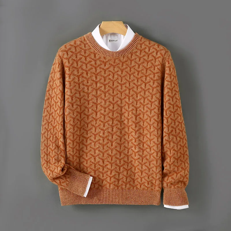 Autumn and Winter New 100% Sweater Men's Round Neck Pullover Business And Leisure Thickened Plus Size Knitted Bottoming Shirt.