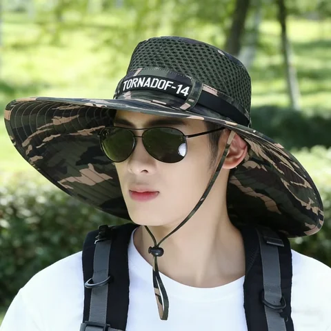 Sombrero grande para el sol de verano para hombre y mujer, gorros de pesca transpirables, protección solar UV, sombrero de pescador de malla, gorra de playa para senderismo al aire libre