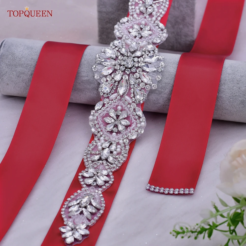 TOPQUEEN ใหม่เจ้าสาว Rhinestone คริสตัล Applique ชุดแต่งงาน Sash Sparkly สำหรับสุภาพสตรี Party Robe S433