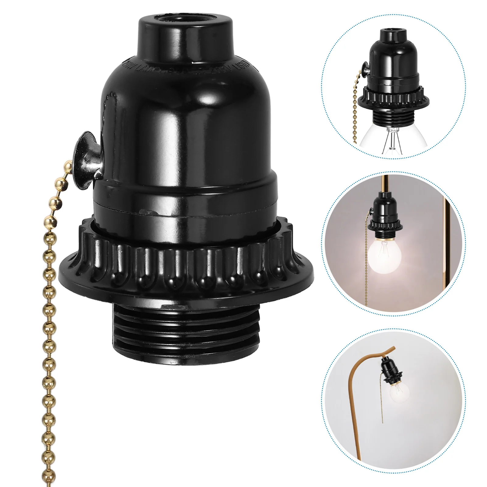 LED Bakelite Pull Cord Lamp Holder Bases Adapter Cordless Light Bulb Socket with Chain
