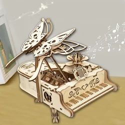 3D Wooden Puzzle Music Box Piano Model Kit DIY Assembly Musical Instrument Building Kits Home Decor Crafts Gift for Adults Kids