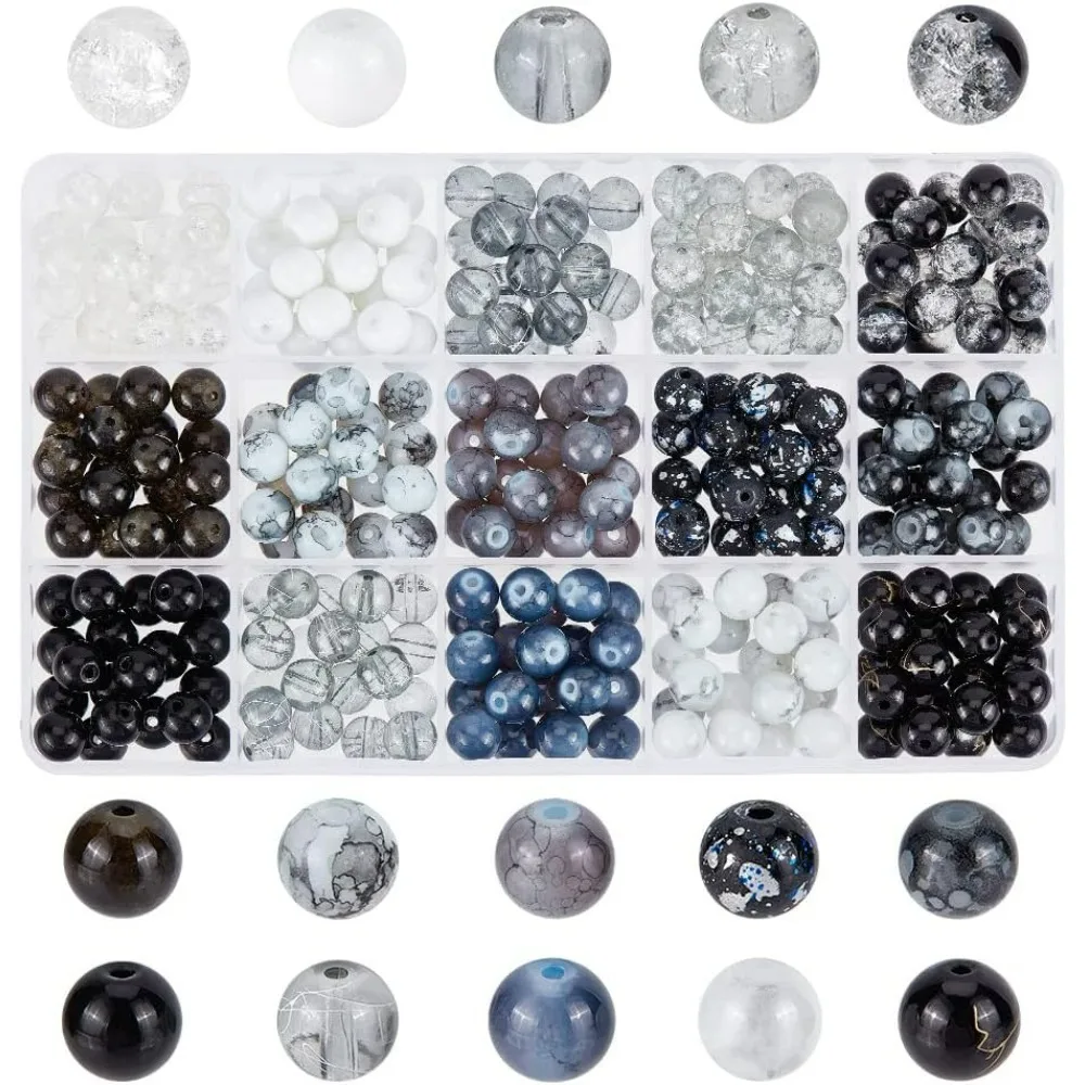 300 قطعة 8 مللي متر الخرز الزجاجي الأسود 15 لون خرز سوار الرخام فضفاض الخرز فرقعة الخبز رسمت حبة الفواصل للرجال صنع عدة #1