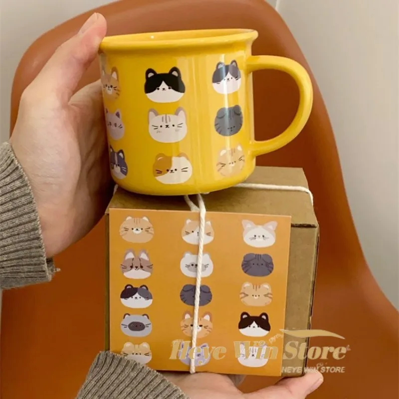 Full Screen Cat Warm Yellow Mug Gift Box, Couple's Water Cup As A Souvenir, Ceramic Coffee Cup for Home Use