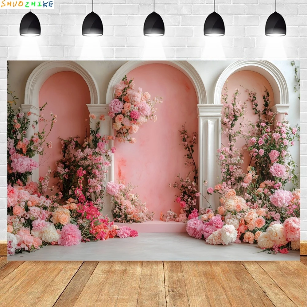 

White Pink Floral Valentine's Day Photography Backdrop Bridal Shower Engaged Ceremony Photo Background Photoshoot Studio Props
