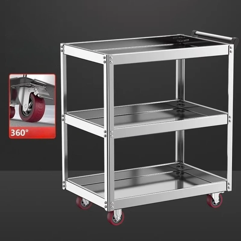 Stainless steel thickened trolley maintenance Auto repair workshop Multifunctional mobile trolley Organizer cart with wheels
