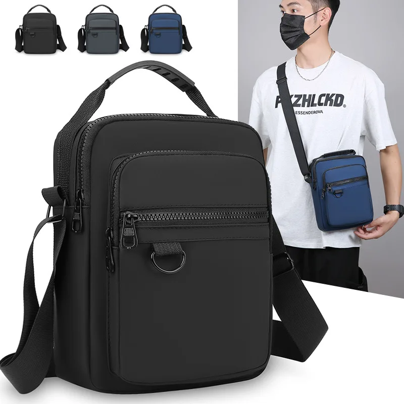 

Simple Solid Color Men's Crossbody Bag Water-repellent Versatile Business Travel, Multi-layer Storage Lightweight Shoulder Bag
