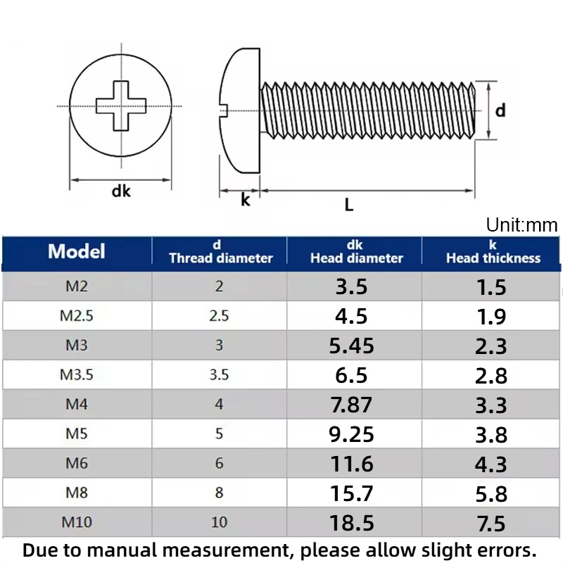 M2-M10 T2 Pure Copper Phillips Machine Screws Cross Round Head Thread Bolt Copper Machine Screw for Electronics Furniture