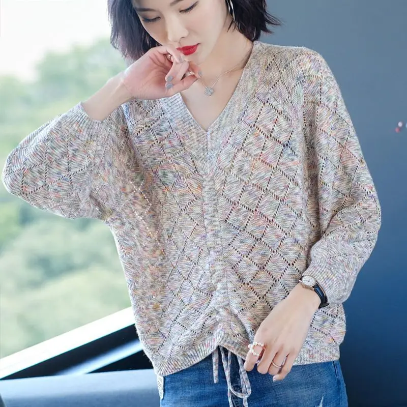 

Drawstring Sweaters For Women 2025 Spring Autumn Sweater Top Ladies Office Warm Knitted Woman Pullovers Winter