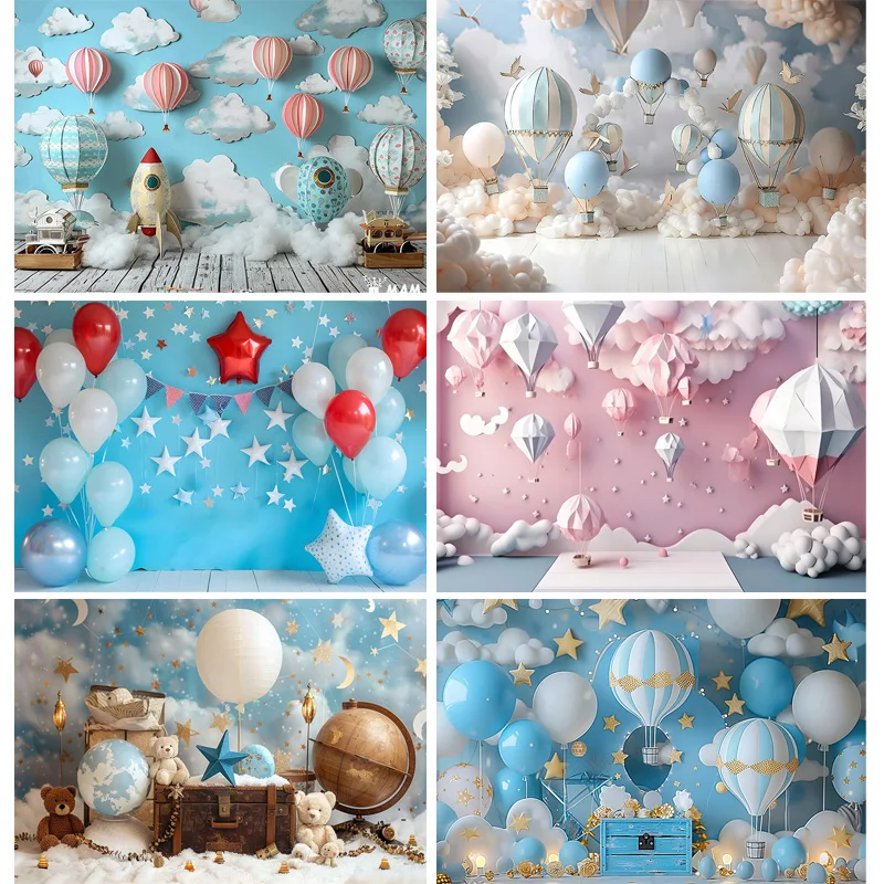 

Versatile Digital Photography Backdrop Banner With Hot Air Balloon Stars Birthday Party Decoration Photo Studio Background ZI-01