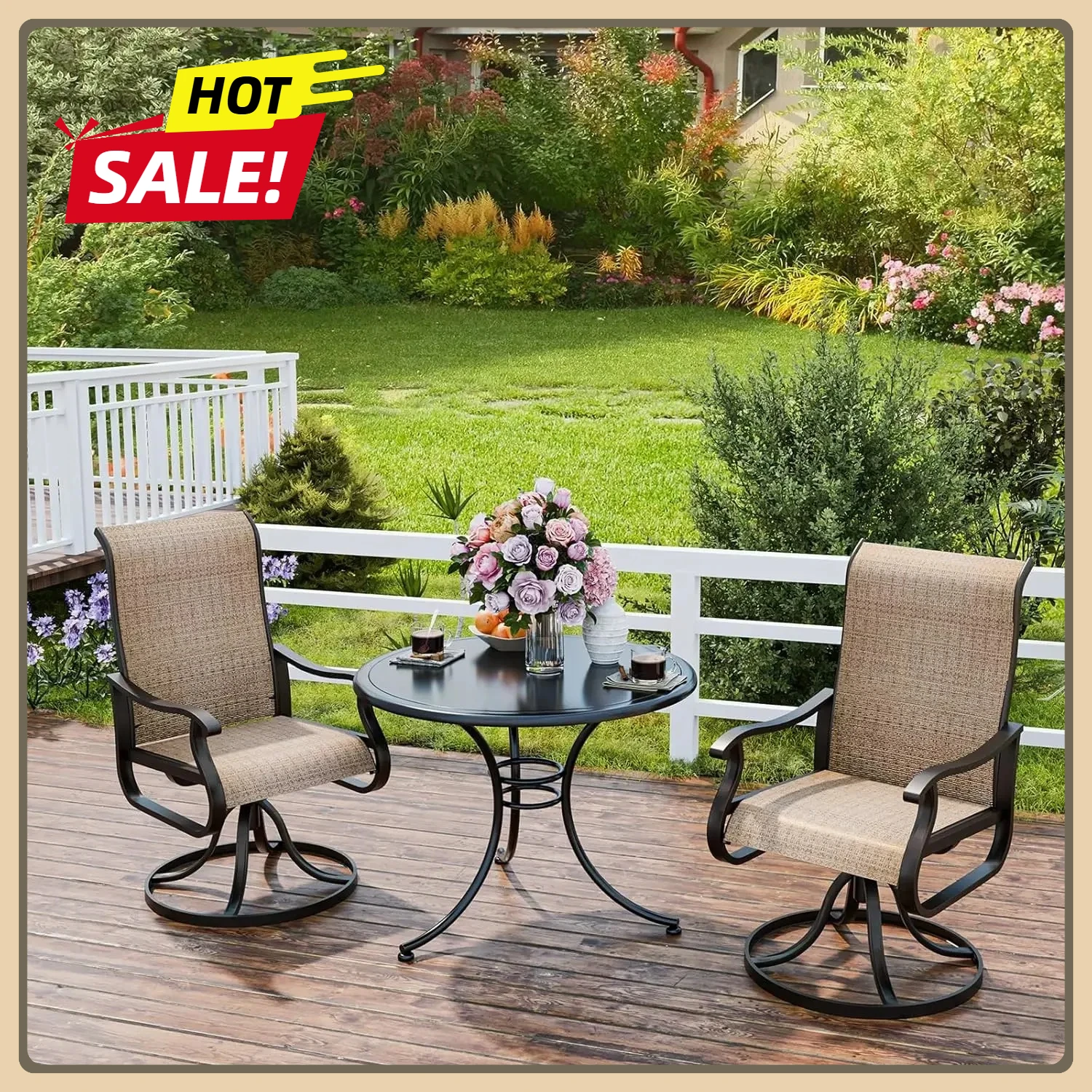 

Patio Swivel Dining Chairs with All Weather, Outdoor Dining Chairs High Back Breathable Textilene, Metal Rocking Frame Set of 2