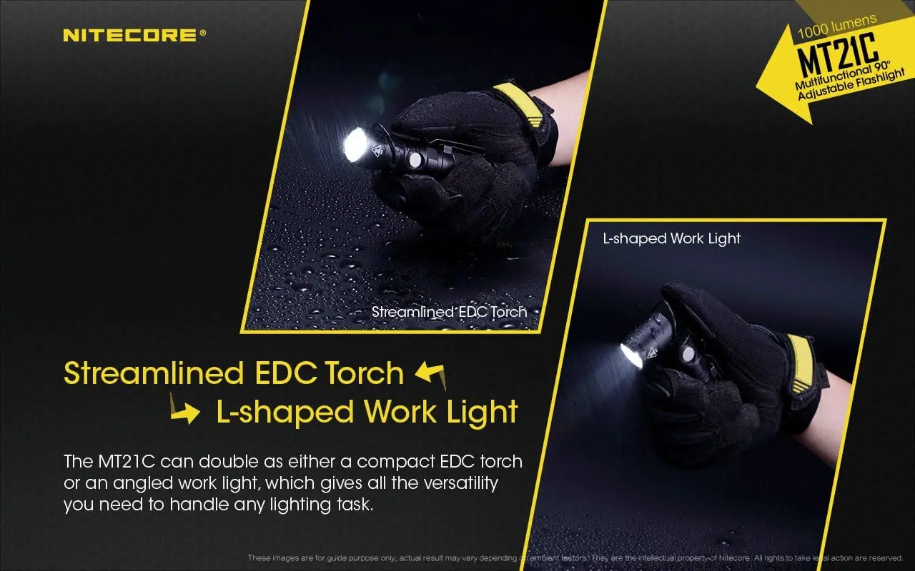 1000 Lumen USB Rechargeable LED Flashlight with Tiltable Head and Holster for Professional Use