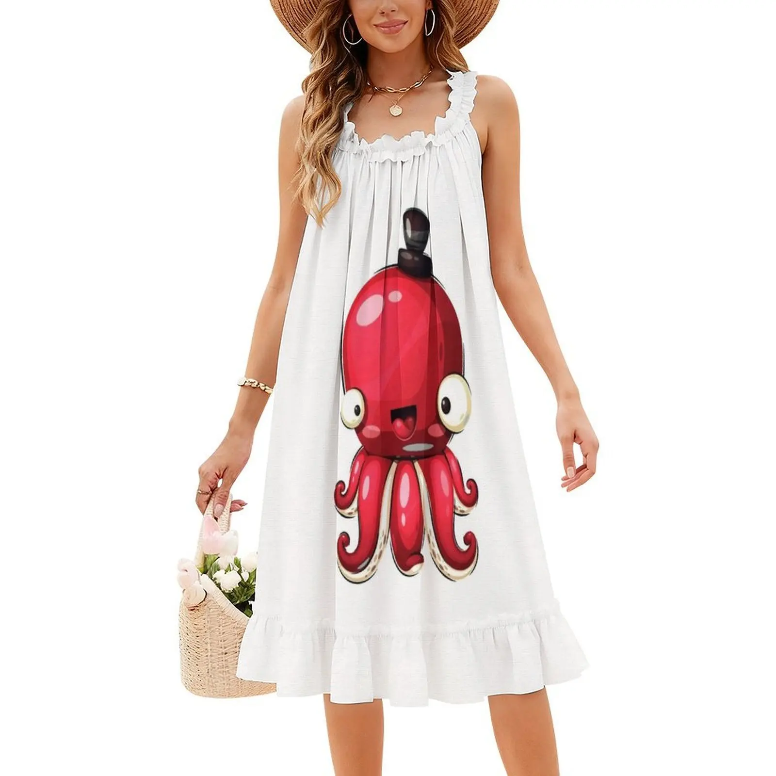السيد الأخطبوط البوهيمي فستان بلا أكمام متعدد المطبوعات شاطئ عطلة فستان الحفلات مخلوق البحر الكرتون الحيوانات لطيف مضحك المرأة