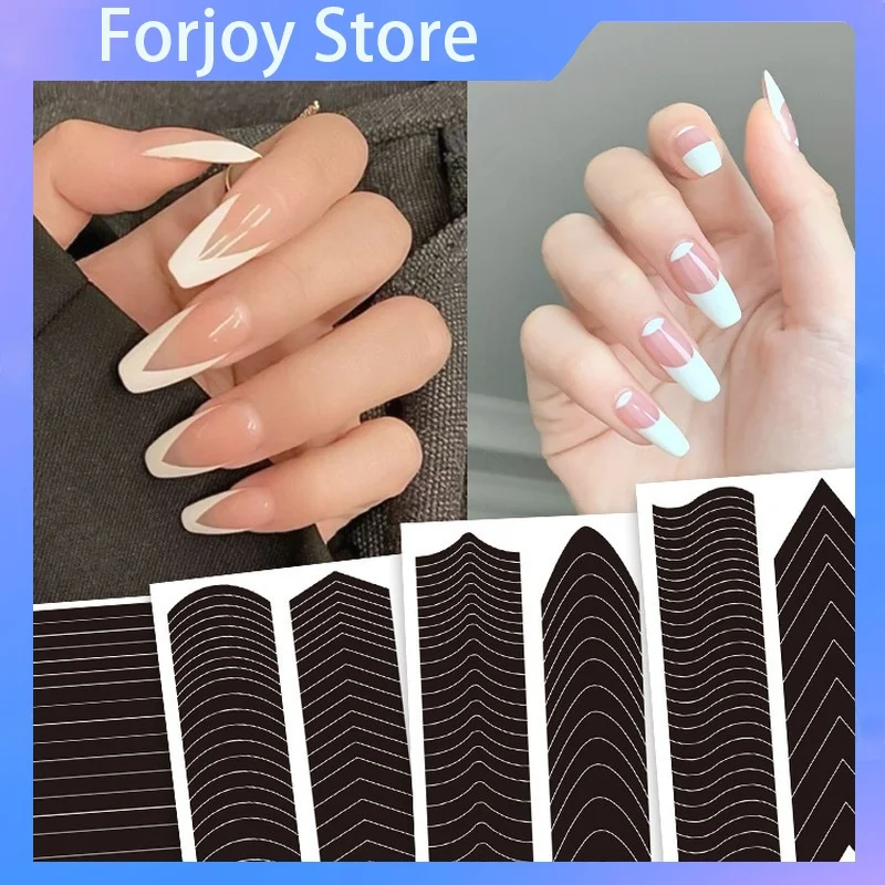 Nouveauté trois-en-un Nail Art autocollants bord français auxiliaire sourire vague peinture en aérosol ongles huile Gel adhésif autocollants