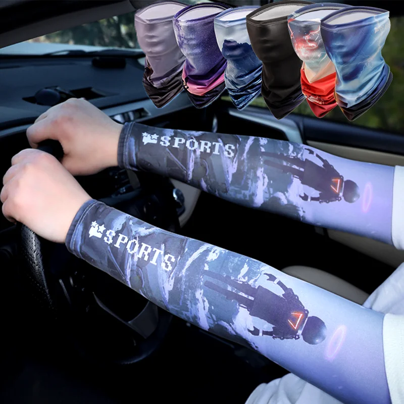Summer Outdoor Sun Protection Ice Sleeves Ice Silk Full Face Masks UV Resistant Sports Riding Gloves Sleeves Sun Protection Mask