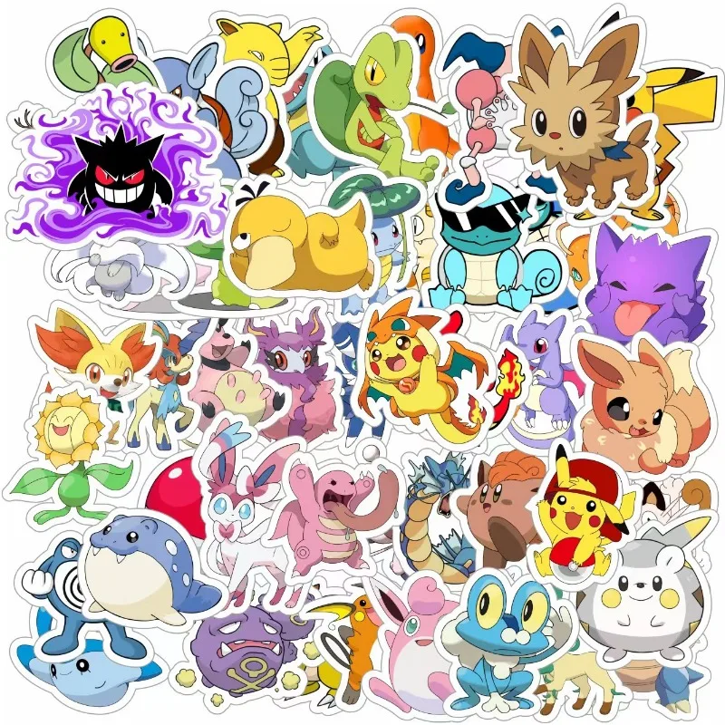 50/100 Stuks Pokemon Stickers Schattige Laptop Kawaii Anime Schetsboek Kinderen Telefoon Esthetische Kids Sticker Pack Deco Klassiek Speelgoed