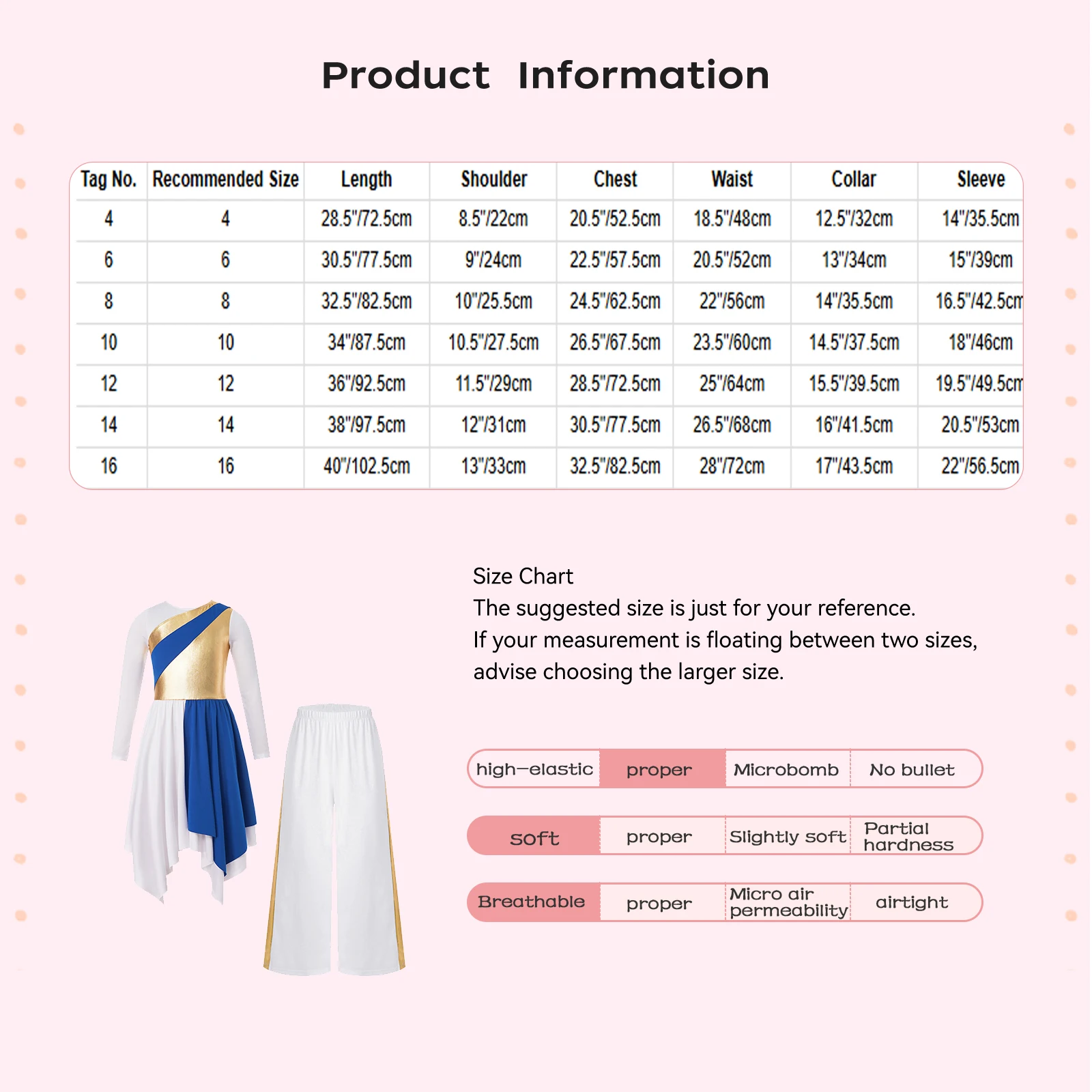 Kinderen Meisjes Liturgische Lof Lyrische Dans Kerkkoor Aanbiddingskostuum Set Jurk met lange mouwen Metallic met wijde pijpen