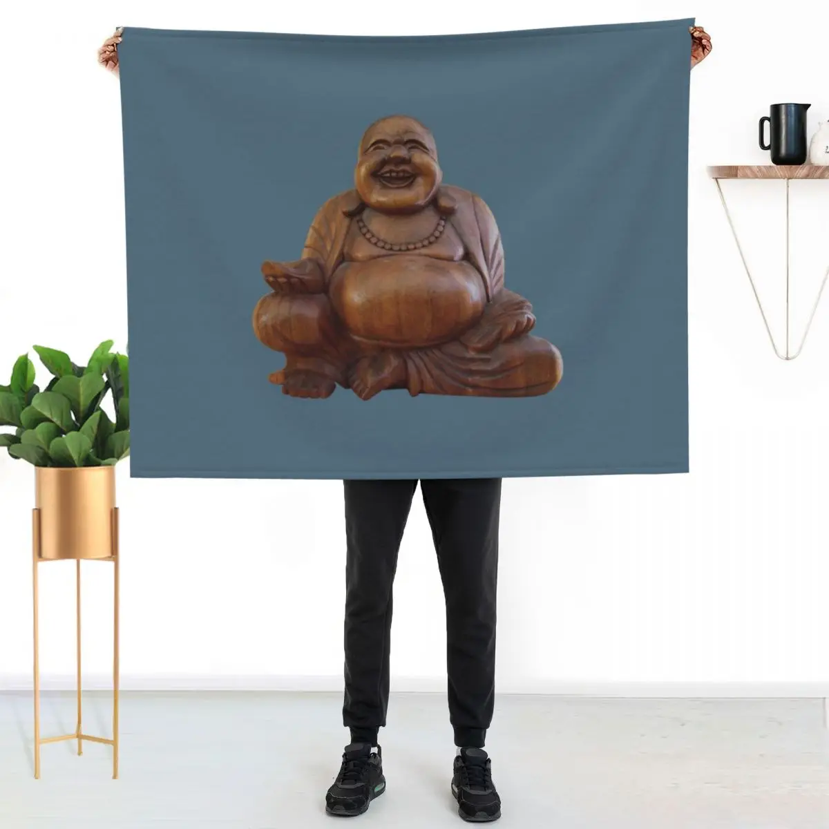 

Wooden Laughing buddha Throw Blanket Warm Flannel Blanket for Couch Chair Bedroom