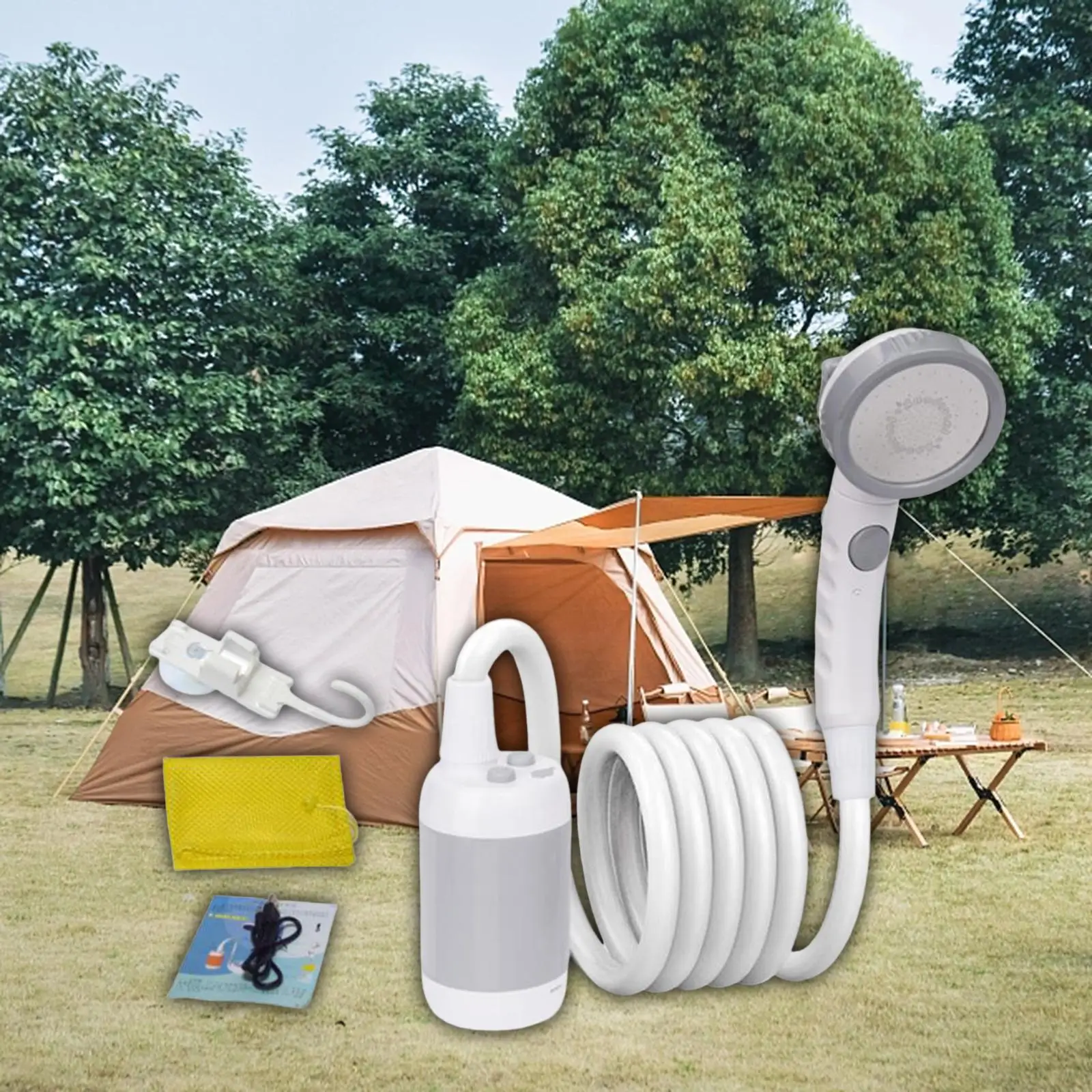 Portable Camping Shower with 1.5m Hose Head Pump Electric Outdoor Shower Bathing USB Head Washer for Hiking Traveling Bathing