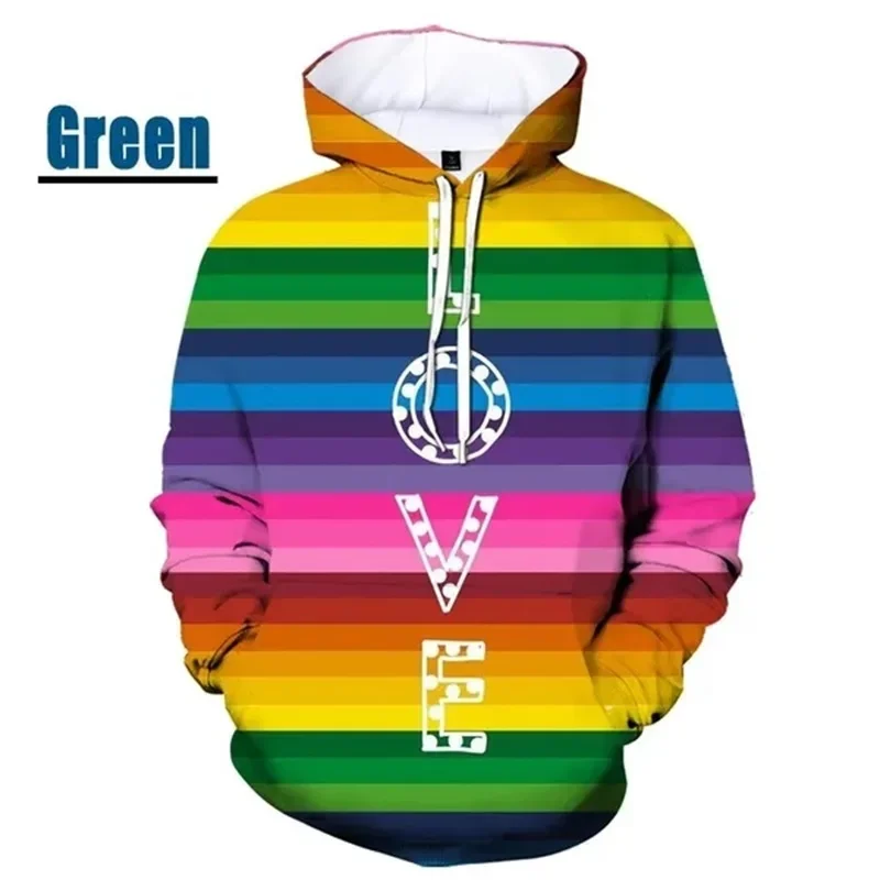 3D Printed Rainbow Pattern Graphic Hoodies for Men Casual Colorful Love Pullovers Sweatshirts Tops Streetwear Men Hip-hop Hoodie