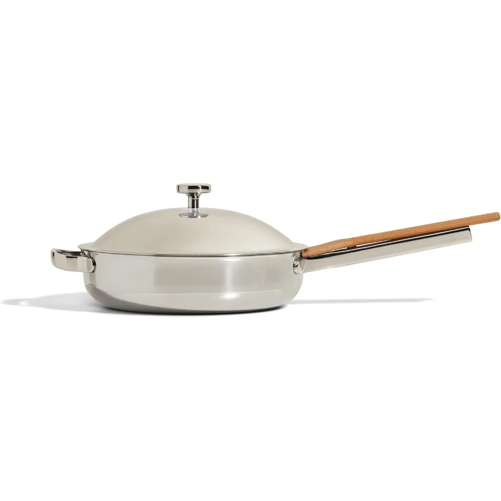 

Titanium Always Pan Pro — 10,6 дюйма (2,8 кварты), сковорода с антипригарным покрытием без покрытия | Трехслойный титан и нержавеющая сталь | Сейф для духовки, Инду