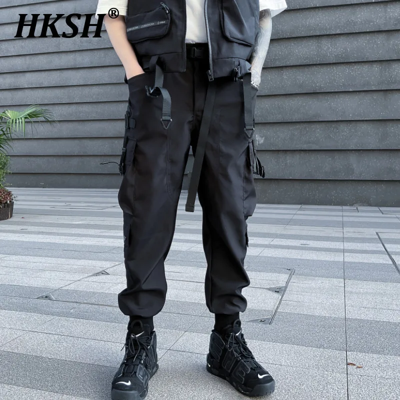 HKSH Spring New Functional Safari Style Overalls Men's Tide Dark Cargo Pants Trendy Loose Bound Casual Ins Chic Trousers HK0709