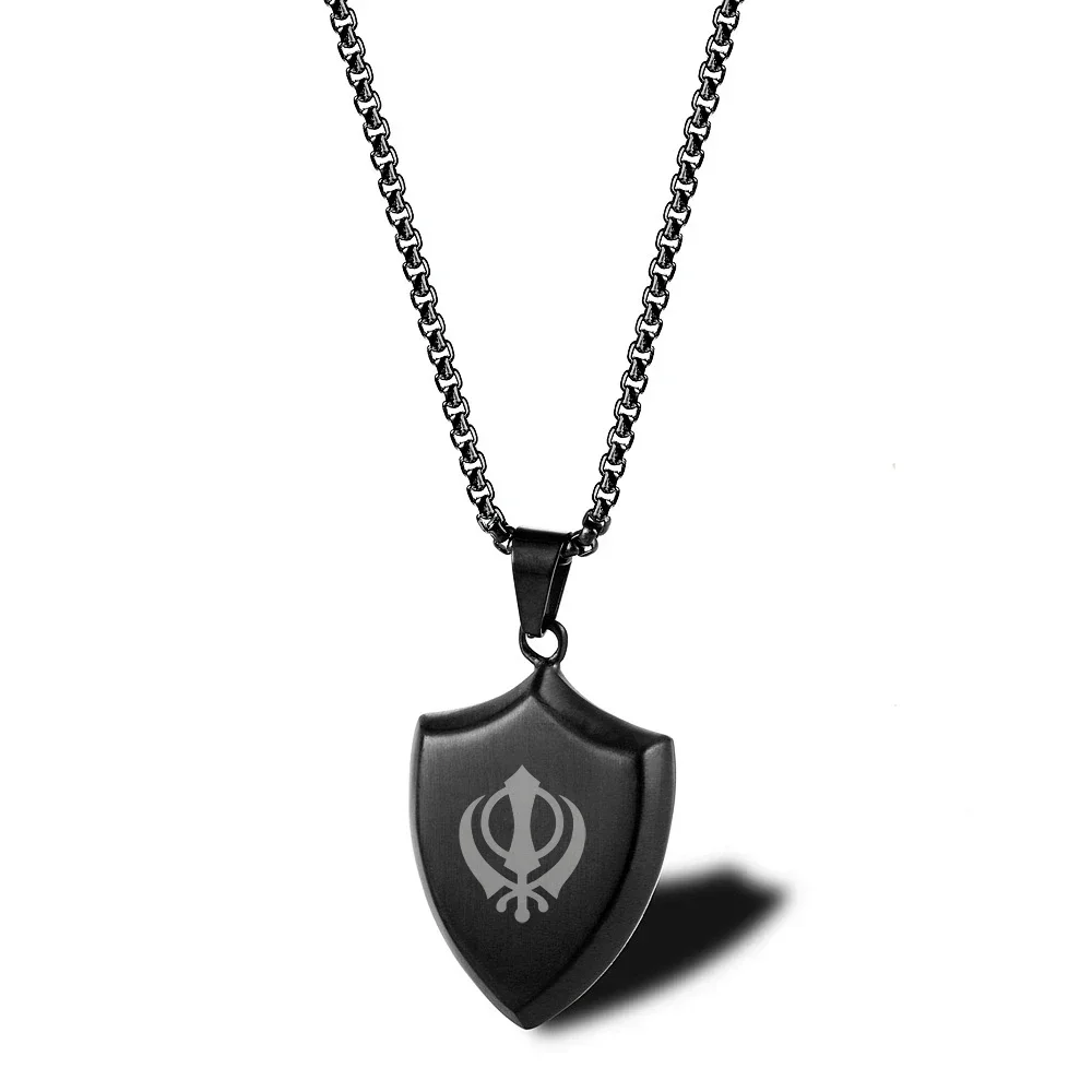 Personalized Shield Pendant Sikhism Sikh Men\'s Necklace Stainless Steel Chain 24Inch Custom Necklaces for Men Boy Punk Jewelry