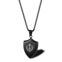 Personalized Shield Pendant Sikhism Sikh Men's Necklace Stainless Steel Chain 24Inch Custom Necklaces for Men Boy Punk Jewelry