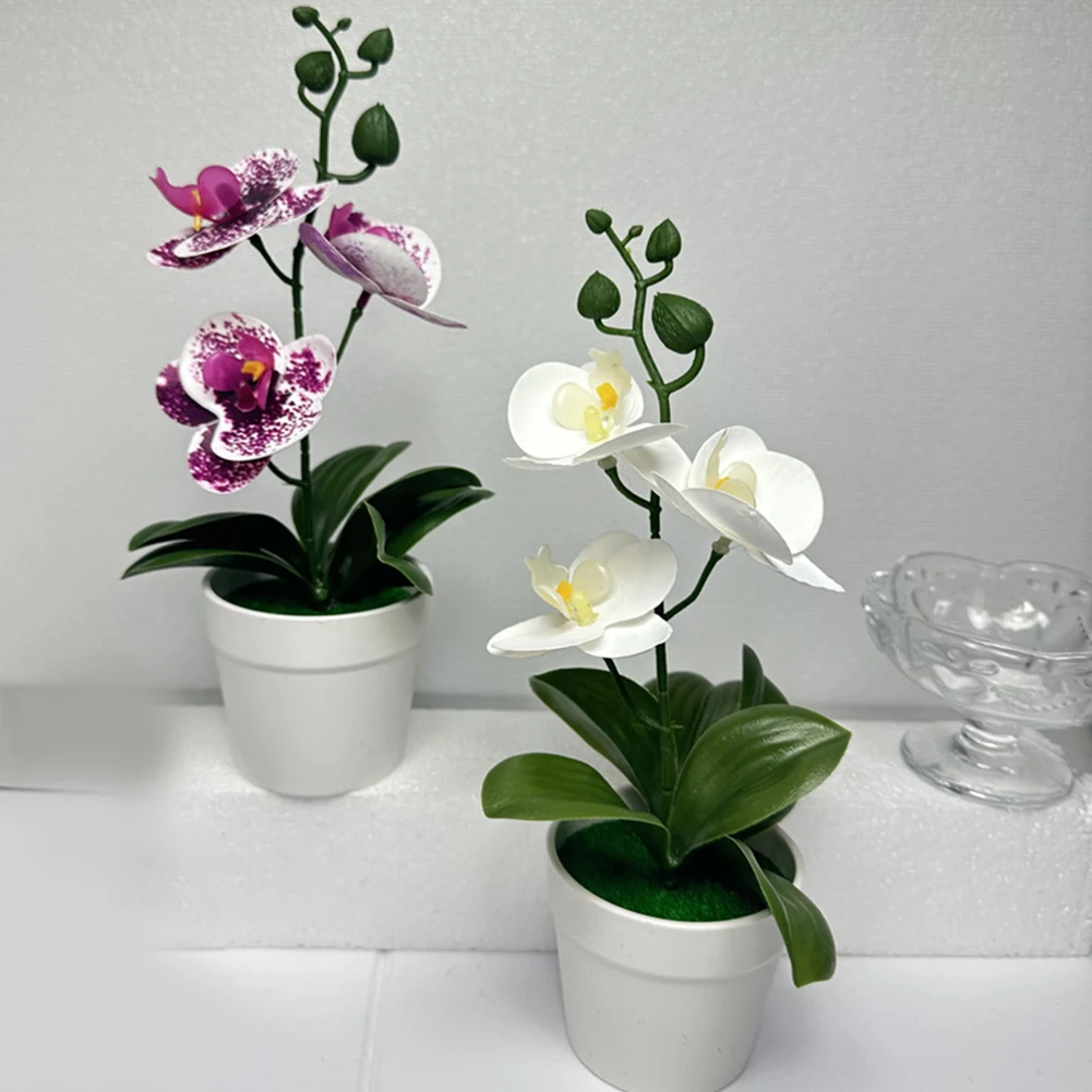 1 Stück Simulation dreiblättriger Phalaenopsis Bonsai 3D-Film gefälschte Blume Topfpflanze Hochzeit Party Innendekoration