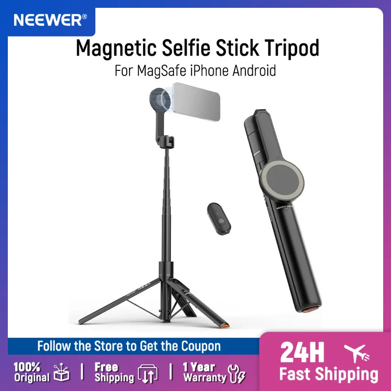 

NEEWER Basics 5.48' Magnetic Selfie Stick Tripod Portable Travel Cell Phone Stand with Remote for MagSafe iPhone Android