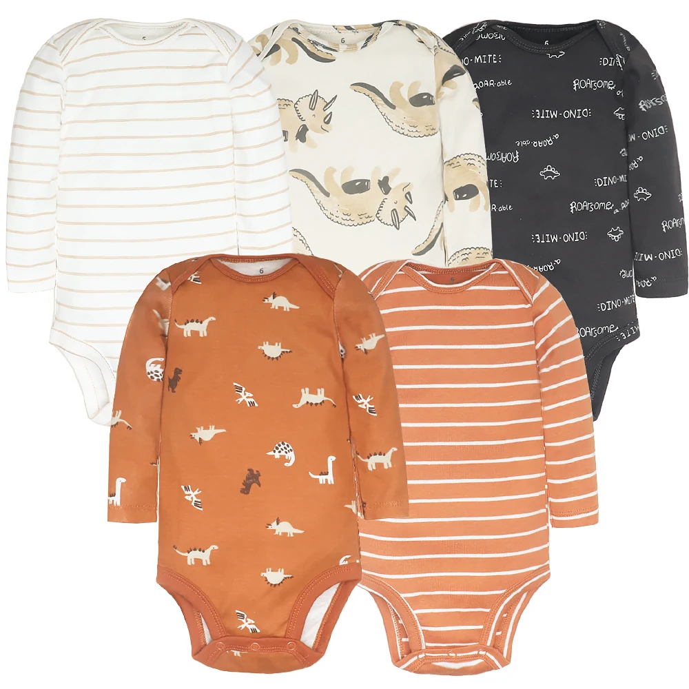 New Born Bodysuits 5Pieces Baby Boy Clothes 2024 Unisex infant Long Sleeve Romper Baby Girl Clothing Cartoon Print 0-24M Bebes