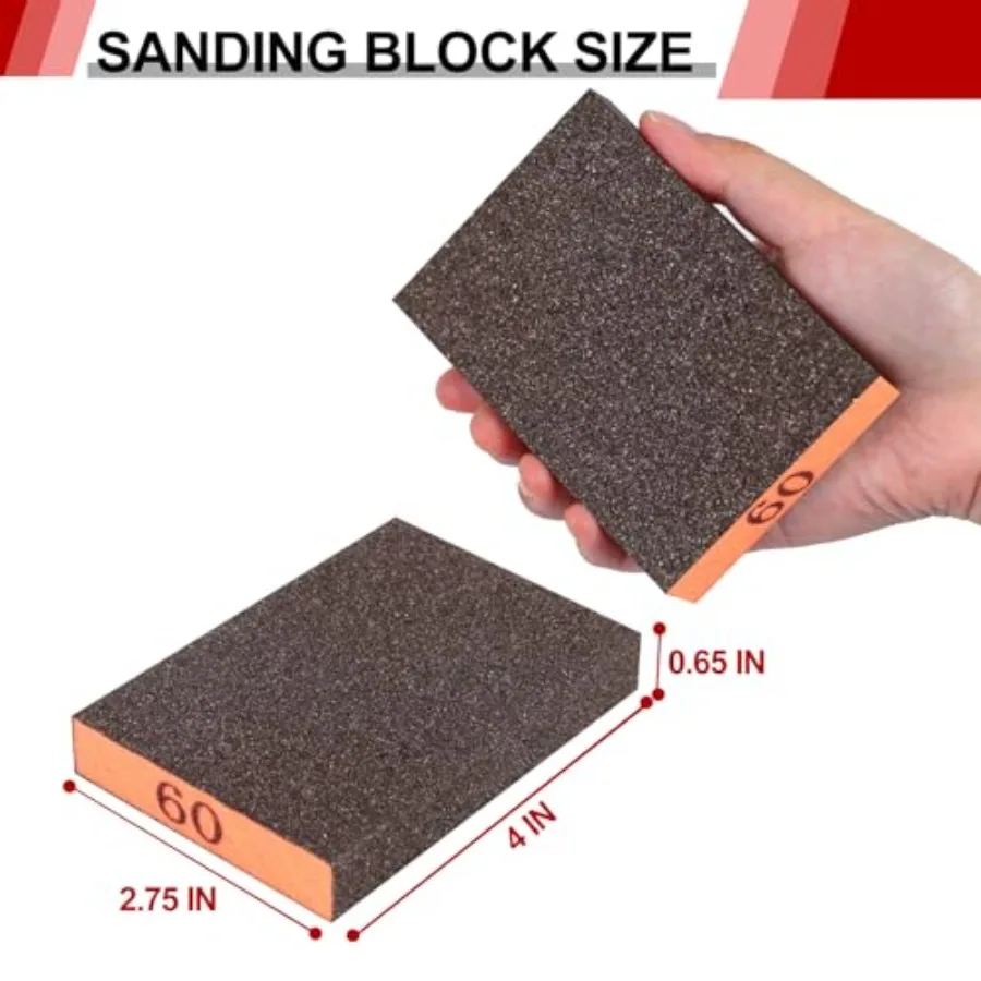 4 Pack Sanding Sponge, Washable and Reusable Sanding Blocks for Drywall Wood Metal Furniture, 60 Grit Sandpaper Block Assortmen