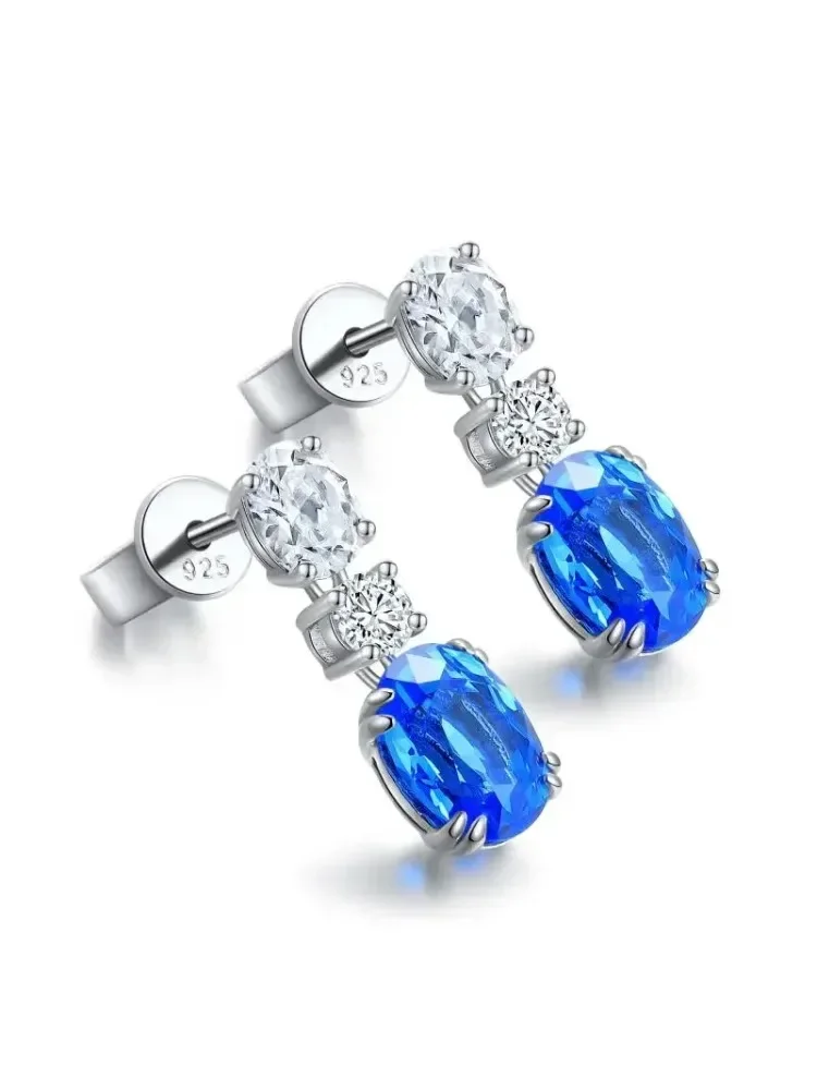 

RUIF2023 New Retro Design S925 Silver 2.506ct Oval Shape Lab Grown Cobalt Spinel Earrings Jewelry Engagement Women